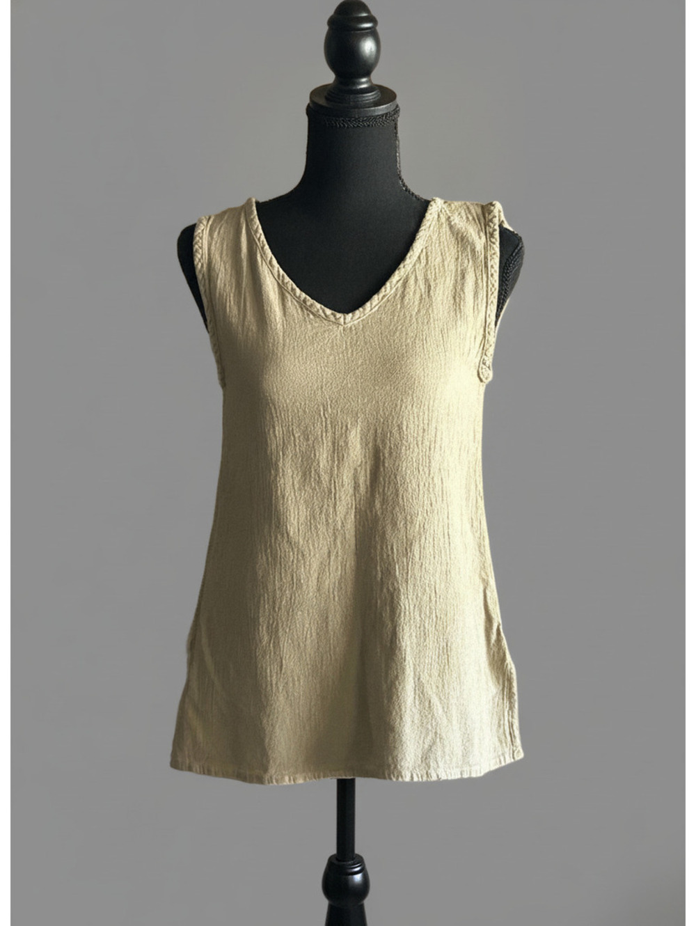 Cecilia Nathal Women's Tan Khaki Boho V-Neck Sleeveless Top Medium Minimalist